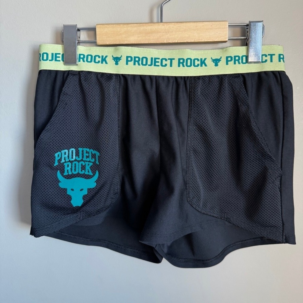 Under Armour Project Rock Youth Girls Play Up Athletic Gym‎ Shorts Black Large
